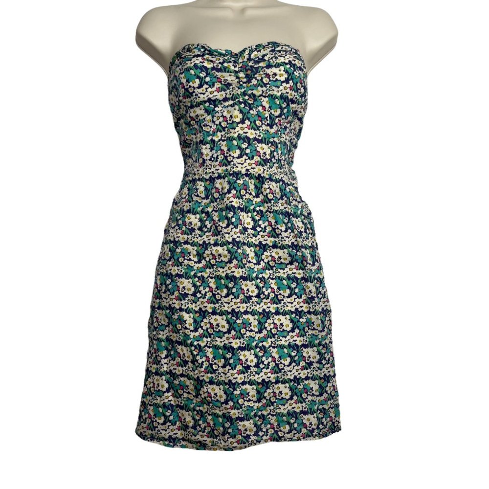 American Eagle Outfitters Strapless Floral Dress - Blue and Green
